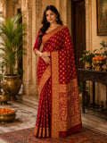 Women's Deep Maroon Banarasi Silk Saree with Gold Zari Floral & Paisley Weaving