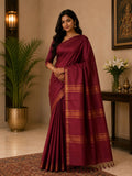 Elegant Maroon Soft Silk Saree with Classic Gold Zari Border