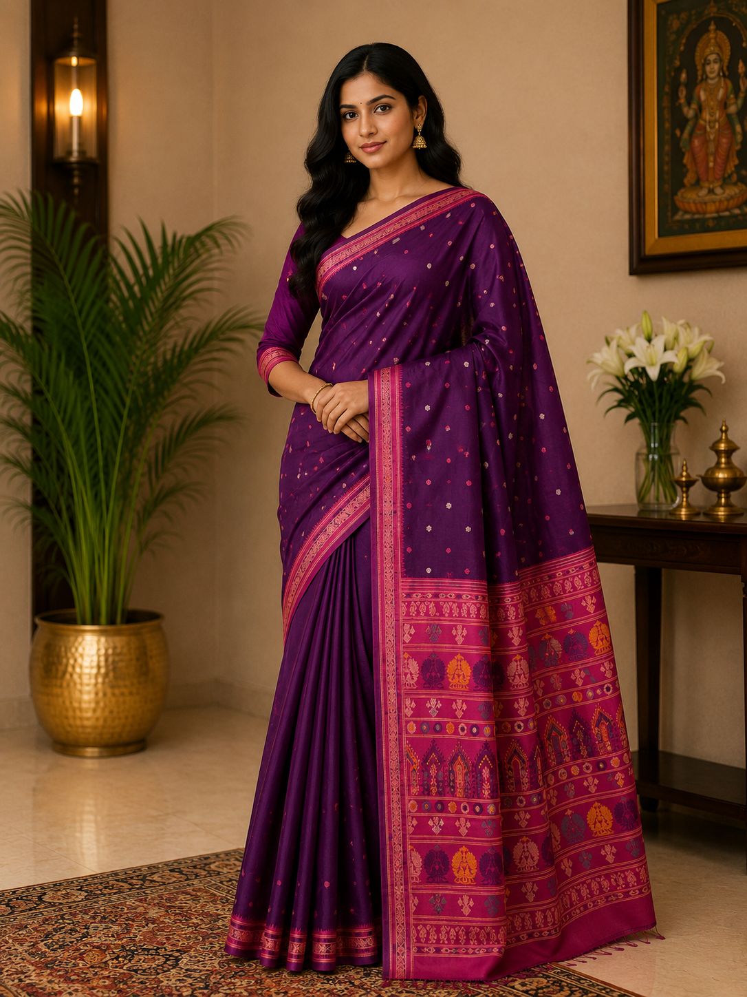 Royal Purple Soft Silk Saree with Magenta Traditional Zari Pallu