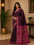 Royal Plum Handwoven Inspired Silk Saree with Traditional Woven Pallu