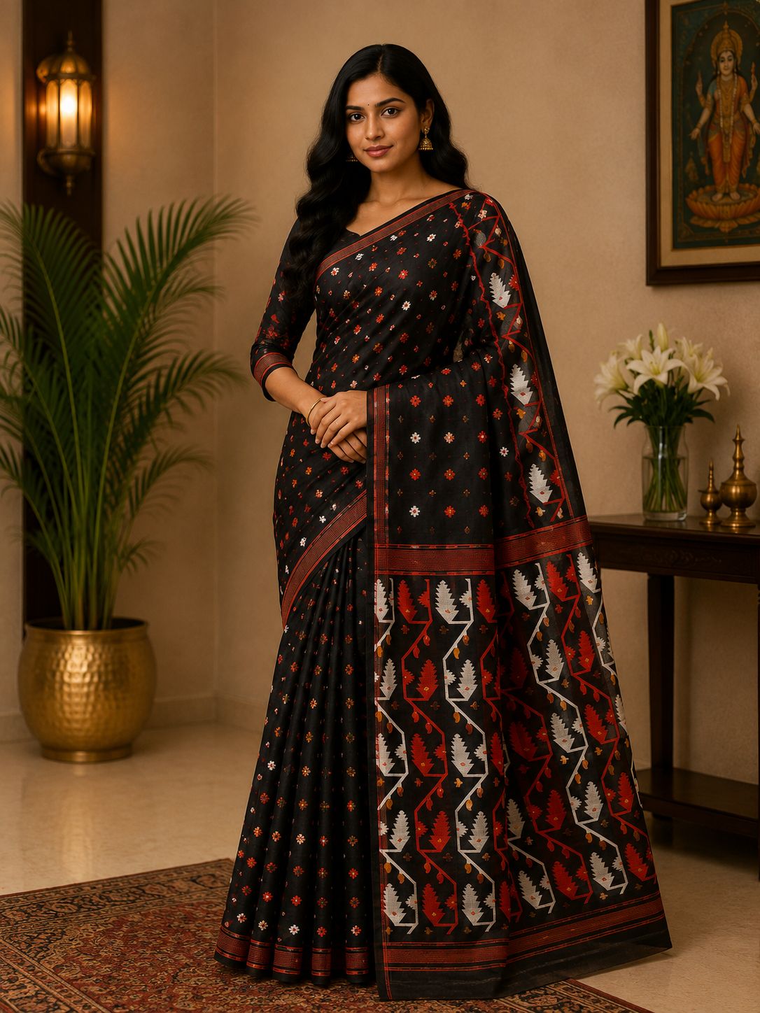 Black Handloom Cotton Saree with Traditional Woven Designer Pallu