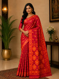 Radiant Ruby Red Soft Silk Saree with Traditional Woven Golden Motifs & Designer Pallu