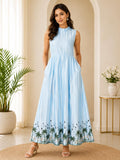 Sky Blue Tropical Print Sleeveless Maxi Dress