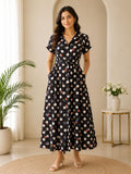 SkipM Chic Polka Dot Belted Maxi Shirt Dress