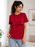 Women's Solid Maroon Maternity & Nursing Feeding T-Shirt – Soft Cotton Comfort Wear
