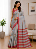 Women's Grey Handloom Style Saree with Maroon Woven Border – Traditional Ethnic Wear