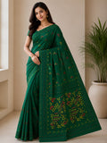 Emerald Green Cotton Saree with Floral Printed Pallu