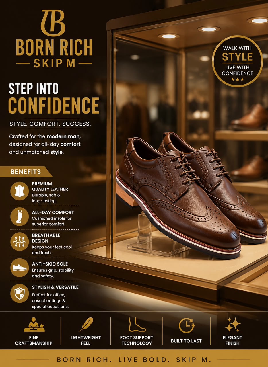 Born Rich Skip M Premium Brown Leather Brogue Shoes