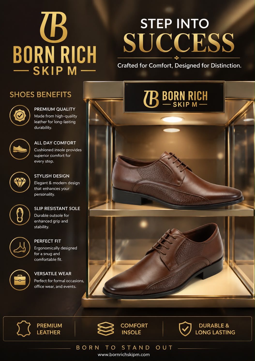Born Rich Skip M Premium Brown Leather Formal Shoes