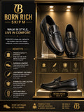 Born Rich Premium Genuine Leather Men's Black Loafers – Classic Comfort Formal Shoes