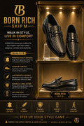 Born Rich Premium Textured Genuine Leather Men's Black Loafers – Luxury Formal Slip-On Shoes