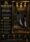 Born Rich Premium Textured Genuine Leather Men's Black Lace-Up Formal Shoes