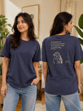 Women’s Navy Blue Artistic Printed Oversized T-Shirt
