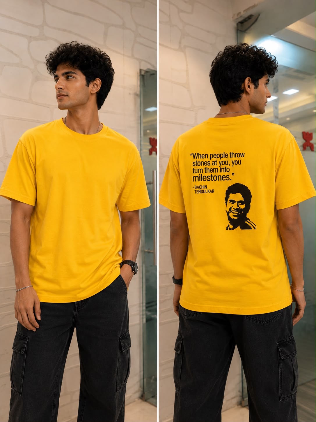 Men’s Yellow Sachin Tendulkar Printed T-Shirt