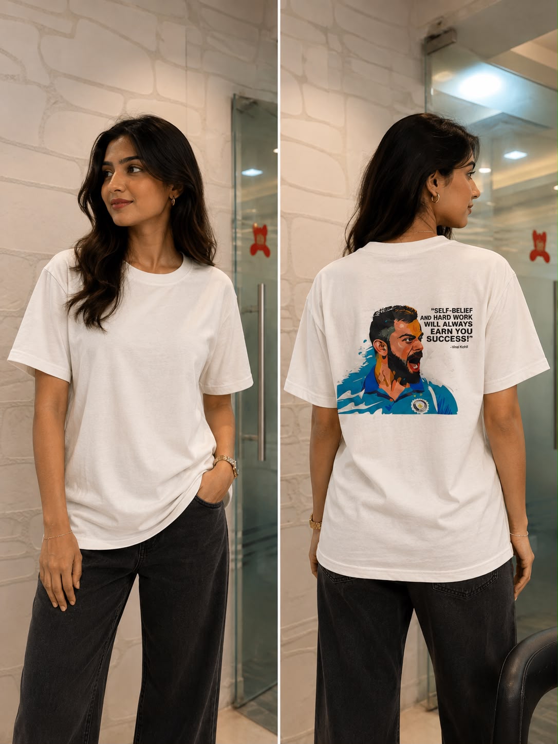 Women’s White Virat Kohli Printed Oversized T-Shirt