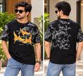 Black Graphic Crane Print Crew Neck Half-Sleeve T-Shirt