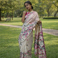 Elegant Cream Floral Printed Saree with Pink Accents | Lightweight Casual & Festive Wear Saree for Women