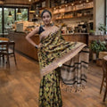 Stylish Olive Green Printed Saree with Contrast Border | Contemporary Casual & Festive Wear Saree for Women