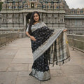 Classic Black Handloom Saree with Silver Temple Border | Traditional Festive & Ethnic Wear Saree for Women