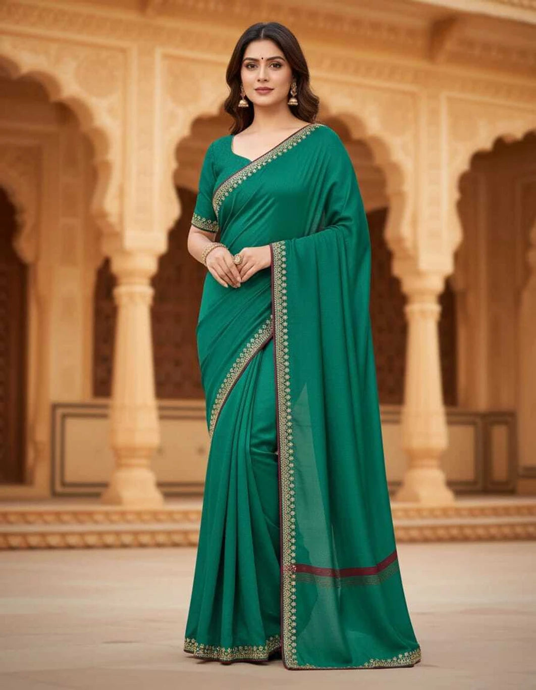 SKIP M FAMILY FASHION Floral Print Handloom Nylon Saree (Green)