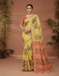 SKIP M FAMILY FASHION Floral Print Handloom Nylon Saree (Yellow)