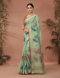 SKIP M FAMILY FASHION Floral Print Handloom Nylon Saree (Green)