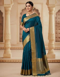 SKIP M FAMILY FASHION Floral Print Handloom Nylon Saree (Blue)