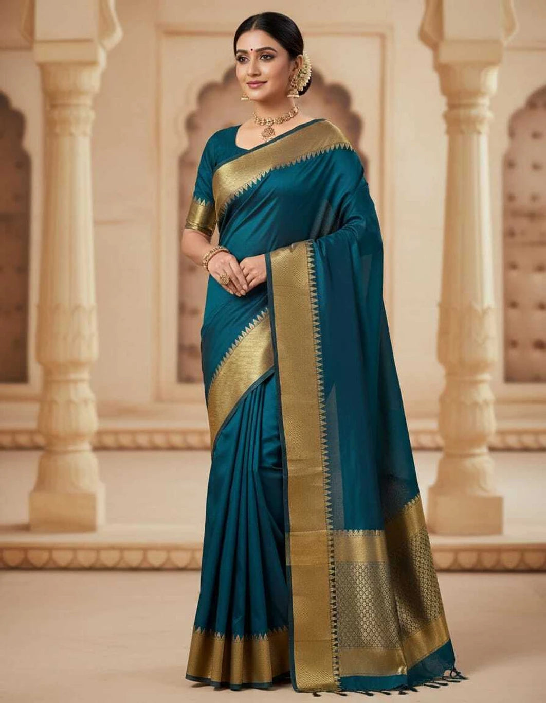 SKIP M FAMILY FASHION Floral Print Handloom Nylon Saree (Blue)