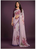 SKIP M FAMILY FASHION Floral Print Handloom Nylon Saree (Purple)