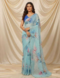 SKIP M FAMILY FASHION Floral Print Handloom Nylon Saree (Blue)