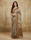 Sand Beige Floral Heritage Border Saree