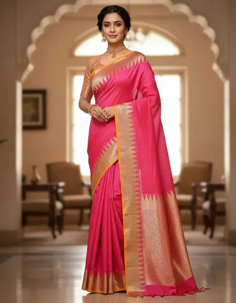 Radiant Rani Pink Golden Temple Border Saree