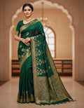 SKIP M FAMILY FASHION Floral Print Handloom Nylon Saree (Green)