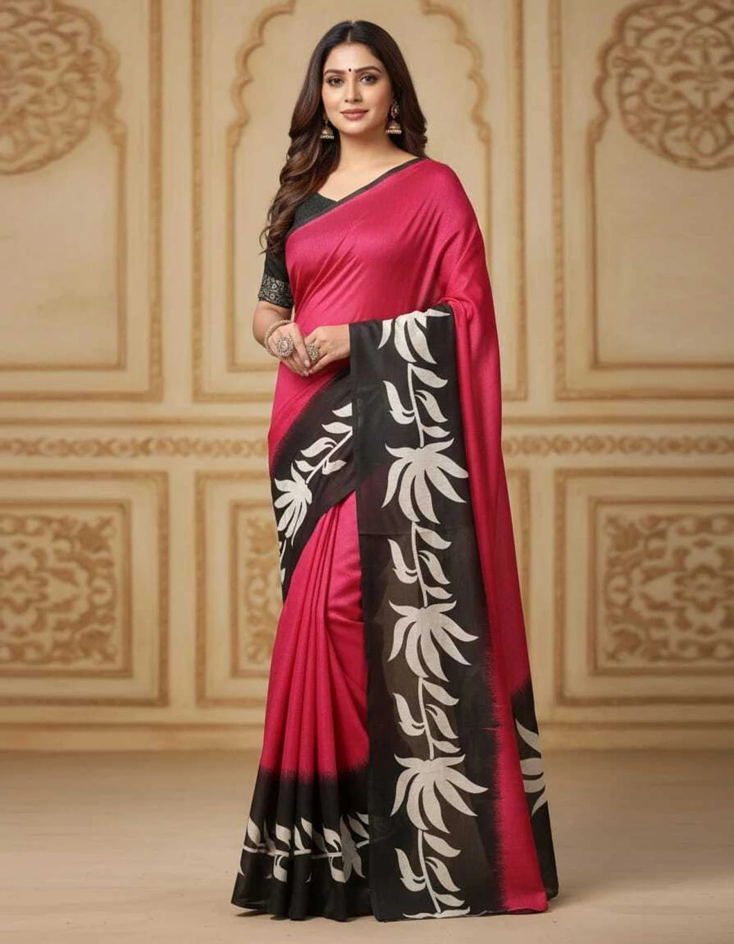 SKIP M FAMILY FASHION Floral Print Handloom Nylon Saree (Maroon)