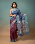 Elegant Dual Tone Maroon & Blue Silk Saree with Silver Zari Work | Festive & Ethnic Wear Designer Saree for Women