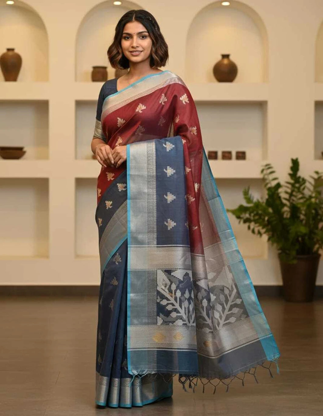 SKIP M FAMILY FASHION Floral Print Handloom Nylon Saree (Pink)