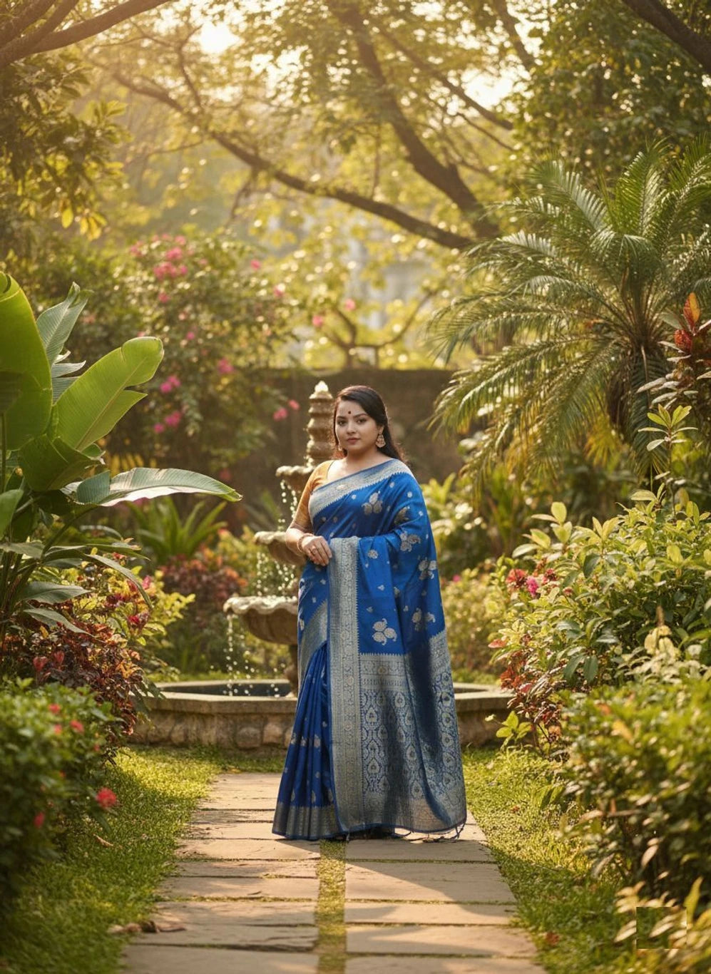 SKIP M FAMILY FASHION Floral Print Bandhani Art Silk Saree (Blue)