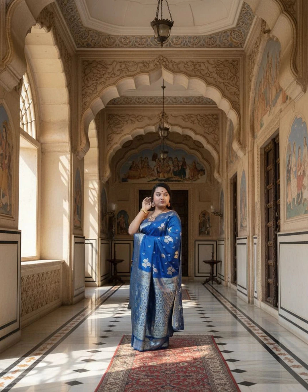 SKIP M FAMILY FASHION Floral Print Bandhani Art Silk Saree (Blue)