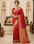 SKIP M FAMILY FASHION Floral Print Handloom Nylon Saree (Red)