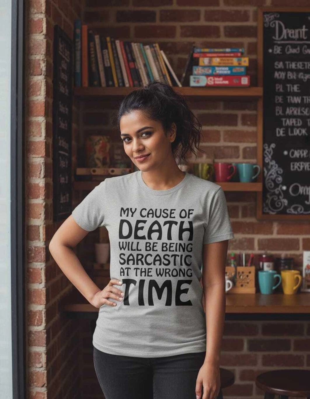 SKIP M FAMILY FASHION Typography Women Round Neck Grey T-Shirt