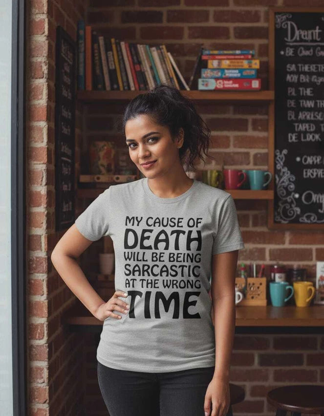 SKIP M FAMILY FASHION Women Typography Round Neck Cotton Blend Grey T-Shirt