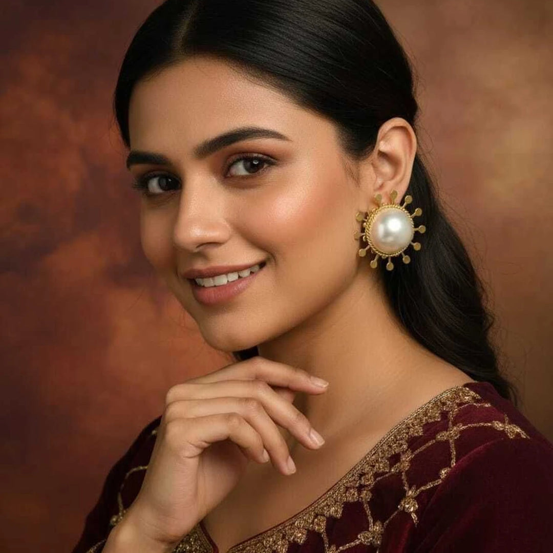 SKIP M FAMILY FASHION Party Wear Floral Earrings | Stylish Ethnic Studs for Women Brass Drops & Danglers