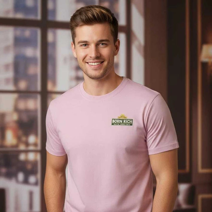 SKIP M FAMILY FASHION Men Solid Round Neck Cotton Blend Pink T-Shirt